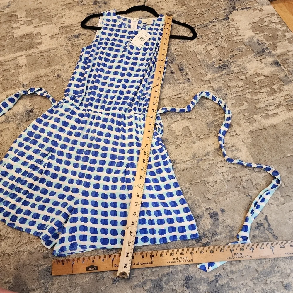 NWT Kate Spade Sleeveless Blue Island Stamp Romper belted pockets size L viscose